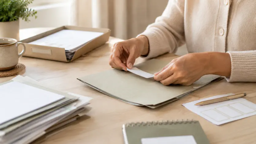 Hands organizing care records and an appeal letter
