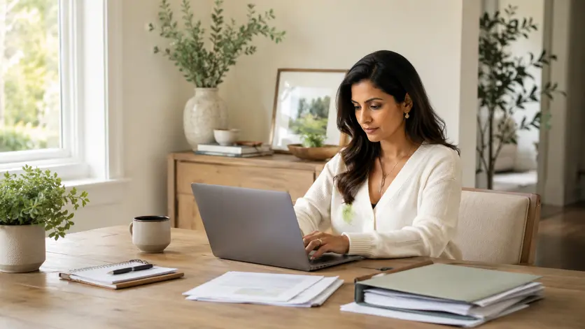 Reviewing records in a calm home workspace